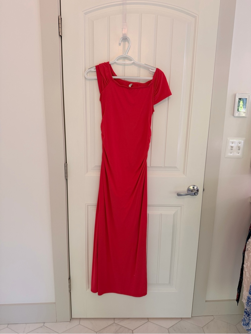 Nom Maternity Red One-Shoulder Ruched Dress
